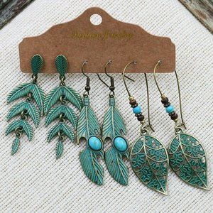 Boho Gypsy Tribal Ethnic Leaf Drop  Earrings